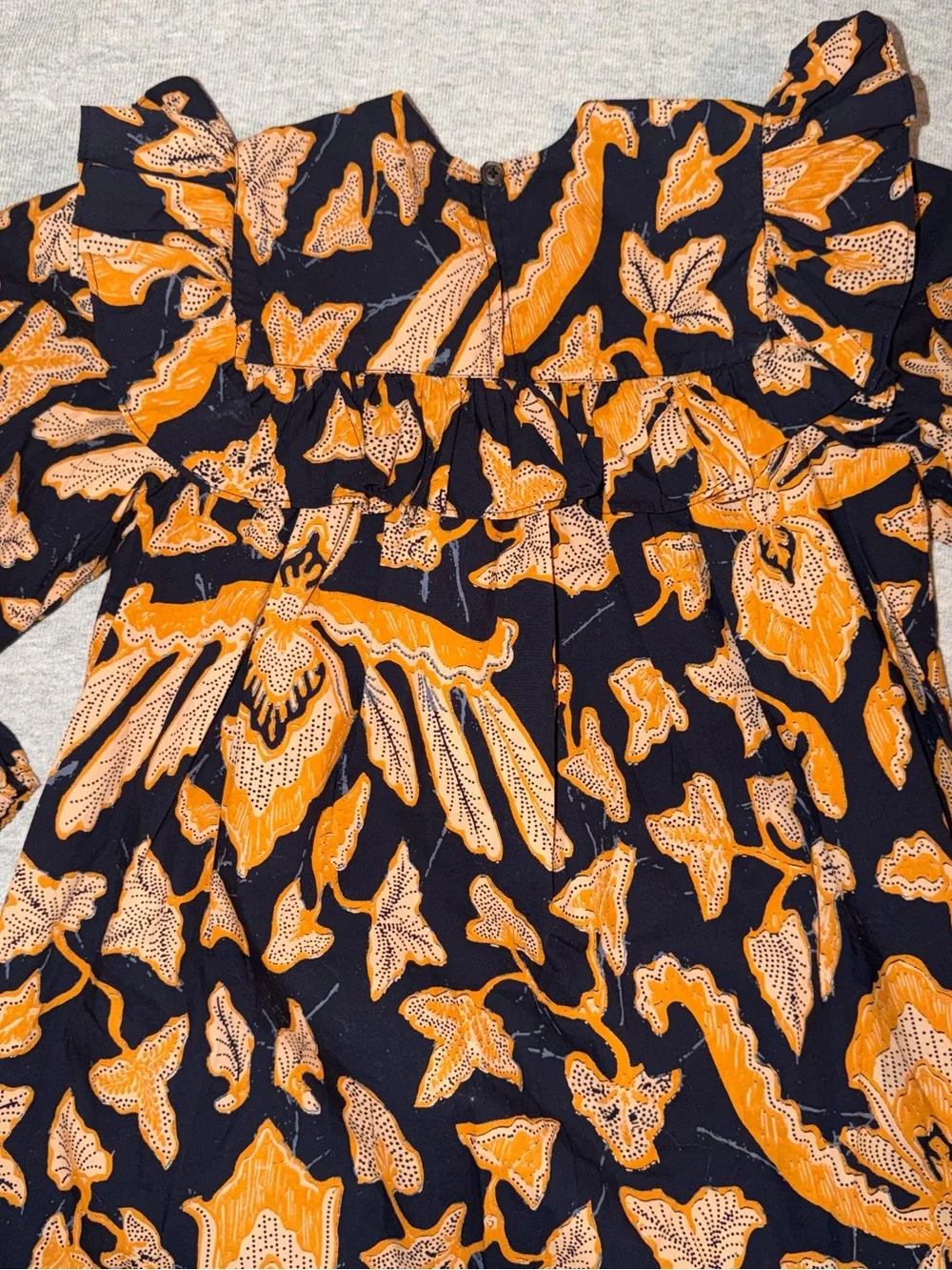 Ulla Johnson Girls Navy Dress with Bold Orange Floral Print